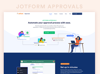 JotForm Approvals approval approvals approved form jotform landing landing page online form ui design uiux website workflow workflows