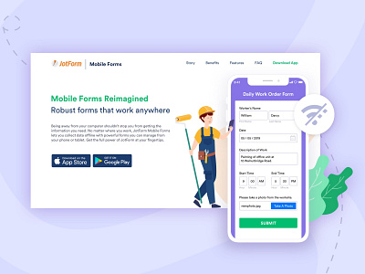 Landing for JotForm Mobile Forms branding form graphic design illustration jotform landing landing page landing page design mobile app online form uiux vector webdesign website design