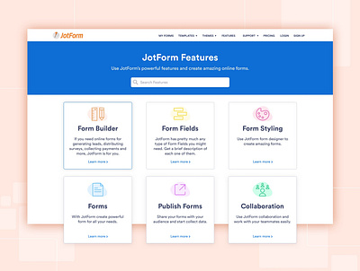 Feature Page Design branding design feature page features form graphic design jotform landing online form ui ui design uiux website