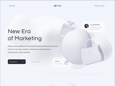 B.Buy: E-Commerce Website 3d after effects animation cinema 4d clean landing page layout motion graphics neomorphism ui ux webdesign white zajno