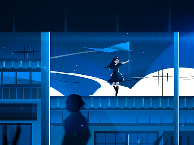 Moonlight sonata blue color flag girl illustrator light moon night sky star