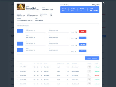 Distributor Order application design dashboard template dashboard ui data collection input fields popup table user experience ux user interface design web application