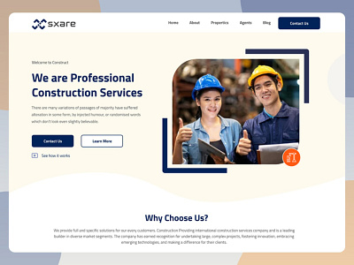 Construction Services Header page webpage