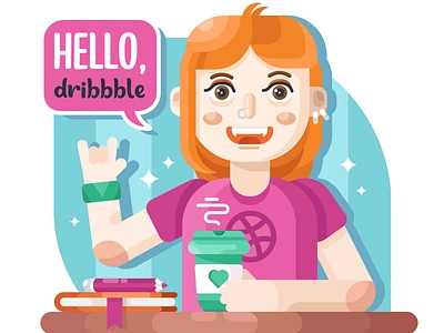 Attempt number one charachter coffee girl hello dribbble illustration pen selfportrait sketchbook vector