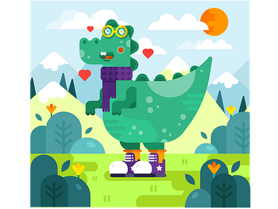 Dino character dino dinosaur flower happy illustration love