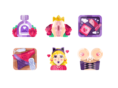 Just for Fun Icons boobs cat condom crown flower girl heart illustration love perfume roses sex strawberry vagina