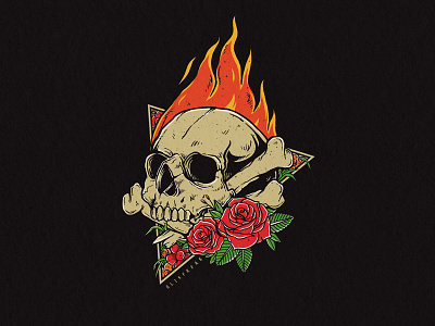 Fearless skull apparel design artwork badge design bones concept creepy dead death drawing fire horror idea illustration red rose rose scary skeleton skull skull art spooky