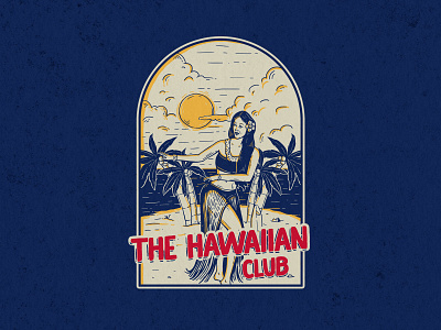 The Hawaiian Club aloha apparel design artwork badge design beach concept dancer design drawing exotic hawaii hawaiian hawaiian shirt idea illustration nature summer tiki tropical vacation