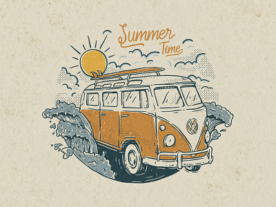 Summer time apparel design artwork beach concept design fun holiday illustration kombi summer summertime sun surf travel tropical vacation vintage volkswagen vw bus wave