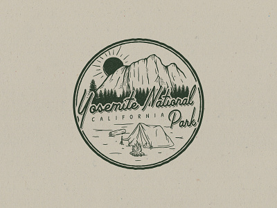 yosemite national park badge branding california camp campfire concept design illustration logo montain national park nature waterfall yosemite