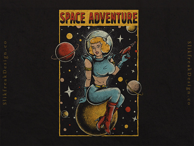 Space Adventure - Pin Up Astronaut Girl apparel design artwork astronaut astronaut girl badgedesign branding clothing concept design drawing graphic design illustration outer space pin up planet pop culture sci fi scifi space vintage