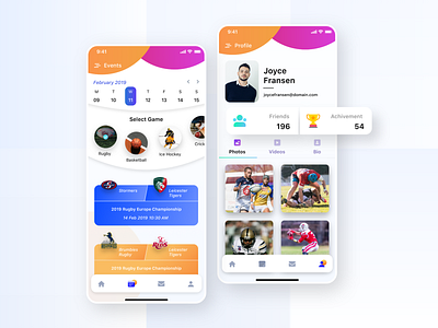 All Sports App android calendar concept design events game gradient icons illustrator ios iphone logo profile soccer sports ui uidesign ux