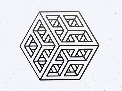 Subdivided cube line drawing 3d geometric illusion isometric line drawing