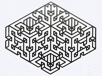 Scrambled shape abstract geometric isometric line drawing pattern