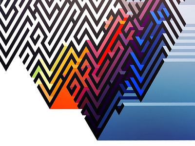 Coloured in maze 3d colourful illustration isometric maze rainbow random