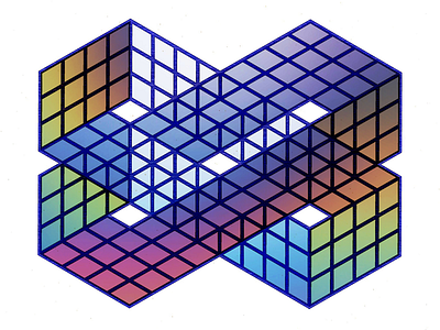 Double loop colour geometric gradient grid illusion isometric