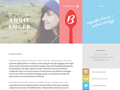 Angie Sheldon, Social Strategist available for hire freelance resume