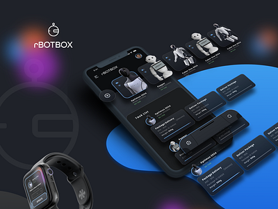 rBOTBOX branding dark theme design humanoid robot mobile mobile app mockup robot ui ux