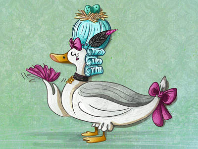 Fancy duck cartoon duck childrens illustration drawing duck duck illustration eccentric fancy fashion fashion history french court illustration illustration for kids kids illustration let them eat cake marie antoinette quack rococo rococo style versailles wig