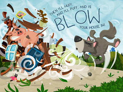 3 Little Pigs 3 little pigs big bad wolf children childrens book childrens story illustration nursery rhyme