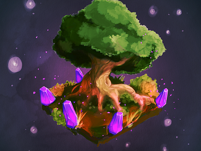 Glowing Nature amethyst art digital painting glow illustration mineral nature tree