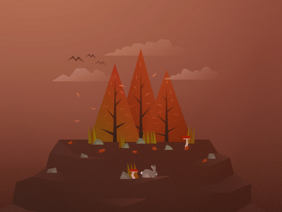 Autumn Trees art autumn camping clouds design fall forest grain illustration low poly lowpolyart nature noise rabbit seasons simplicity tree vector vintage woodland