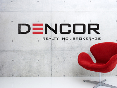 Dencor Realty Inc., Brokerage chair estate logo modern real type wordmark