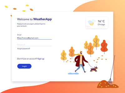 Login Form app autumn color design illustration login login form register registration sign in sign up ui uiux vector weather app weather forecast weather widget