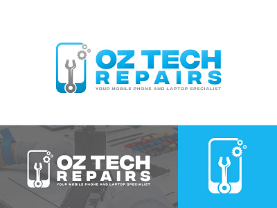 Oz Tech Repairs branding design flat icon illustration logo logo design mobile logo oz tech repairs repair logo tech tech logo typography vector