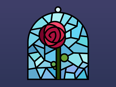 Rose beauty and the beast glass illustration rose stained glass