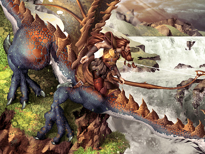 The Hunter card digital dragon game gryphon hunter illustration painting