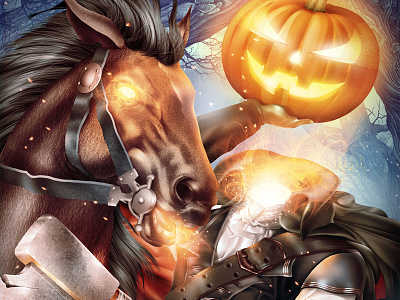Jack-o'-lantern digital halloween holloe horse illustration painting riding sleepy