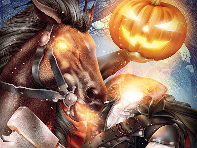 Jack-o'-lantern digital halloween holloe horse illustration painting riding sleepy