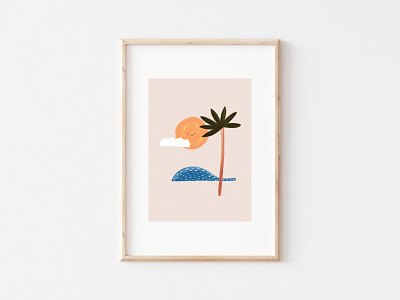 Sunny waves beach etsy illustration palm palmtree summer sun waves