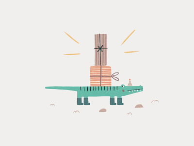 Peachtober 16: Stripes birthday childrens illustration crocodile presents