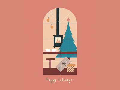 Happy Holidays! christmas christmas card christmas tree coffee coffee bar fireplace presents stove warm windows