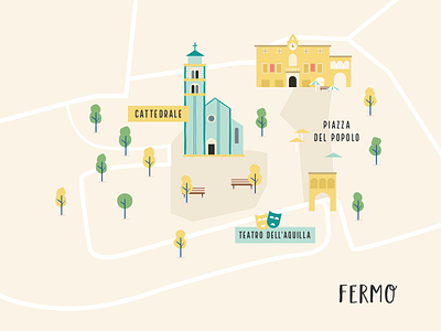 Map of Fermo (Le Marche, Italy) buildings cattedrale church city fermo italia italy map marche town trees