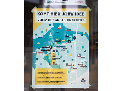 Amsterdam Amstelkwartier amstelkwartier amsterdam bike boat buildings city city map harbor illustration park trees watertower