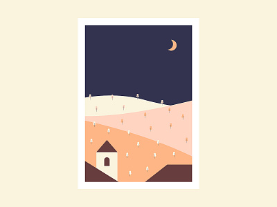 Italian views 🇮🇹 church evening hills illustration italia italian italy moon mountains night
