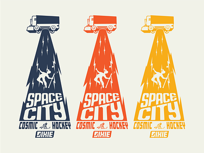 Cosmic Hockey in Space City aliens artwork branding concept design fashion graphic design houston illustration logo nasa retro space sports branding texas vintage