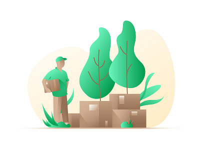 Express Delivery Man courier deliveryman goods illustration tree