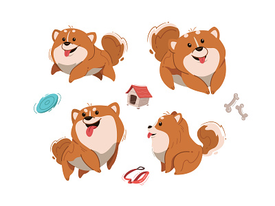 Pomeranian Dogs 🐶 active animal cute design dog flat illustration pet pomeranian simple vector