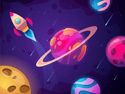 Colorfull Space cartoon colorfull earth galaxy illustration planet rocket space vector