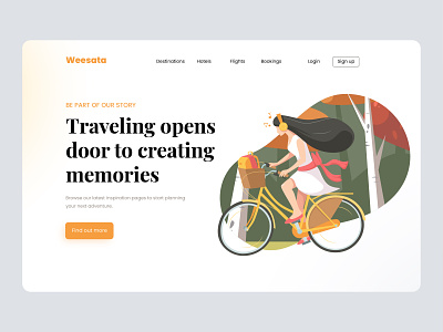 Travel Agency Landing Page agency background bicycle cartoon enjoy girl illustration landing page travel vector website world