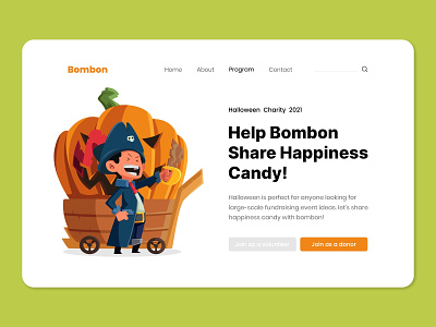 Halloween - Bombon Share Candy character charity design flat halloween illustration landing page pumpkin spooky ui vector