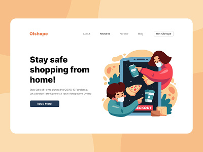 Olshope - Online Shop Landing Page awesome character design flat from home illustration layout online shop ui