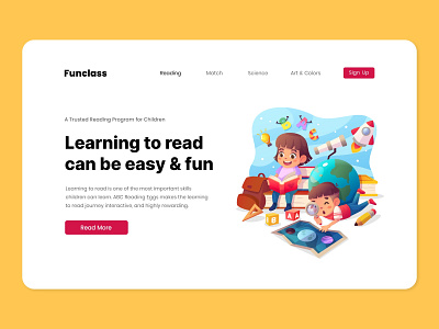 Funclass - Online Learning Platform for Kids cartoon character class flat illustration kids learning reading simple ui vector