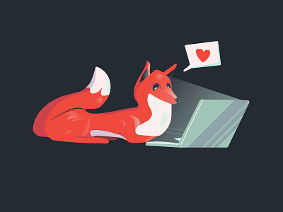 heeey animal fox illustration laptop love message social social networks vector illustration