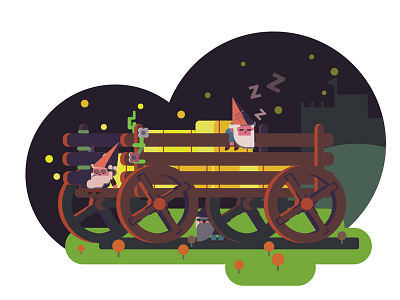 a long way journey cart dwarf fantasy game garden dwarf illustration nature night sleep vector illustration