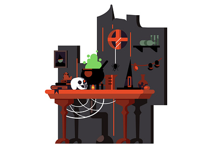 witch's workplace frog halloween illustration magic spider vector vector illustration witch witchcraft